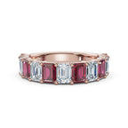 The Paradigm Band: Alternating Pink & White Emerald-Cut Diamond Ring in 14K Rose Gold