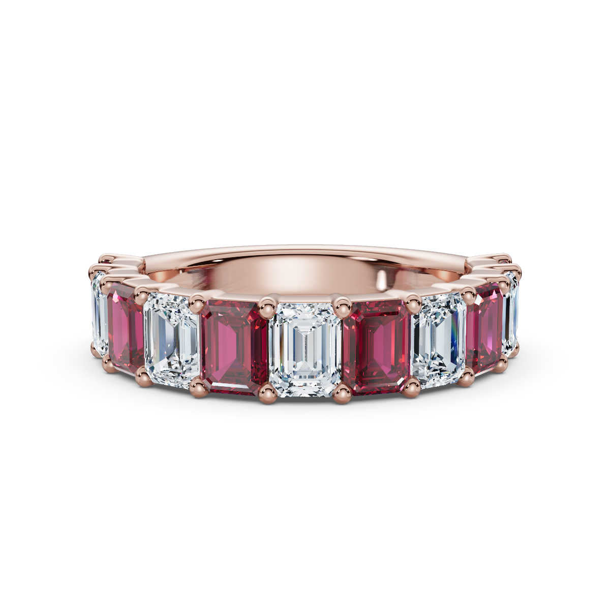 The Paradigm Band: Alternating Pink & White Emerald-Cut Diamond Ring in 18K Rose Gold