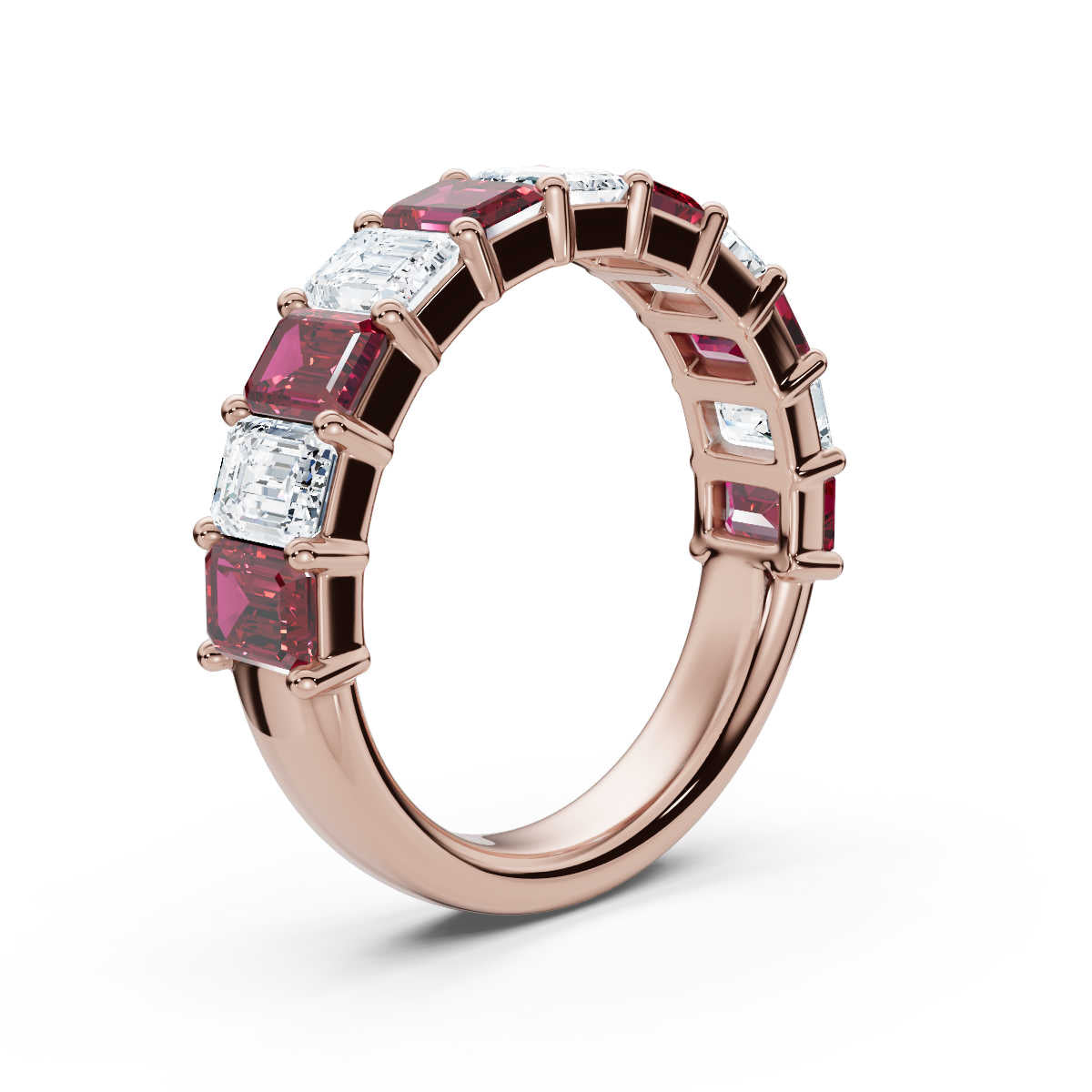 The Paradigm Band: Alternating Pink & White Emerald-Cut Diamond Ring in 18K Rose Gold