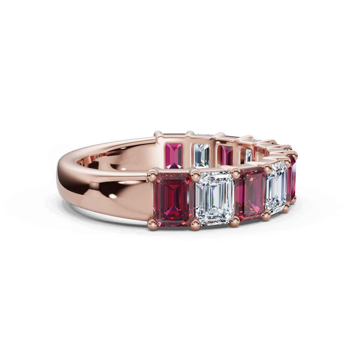 The Paradigm Band: Alternating Pink & White Emerald-Cut Diamond Ring in 18K Rose Gold