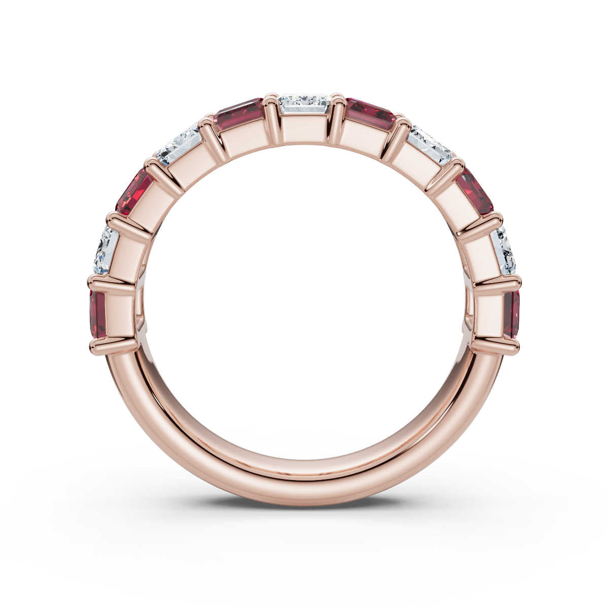 The Paradigm Band: Alternating Pink & White Emerald-Cut Diamond Ring in 18K Rose Gold