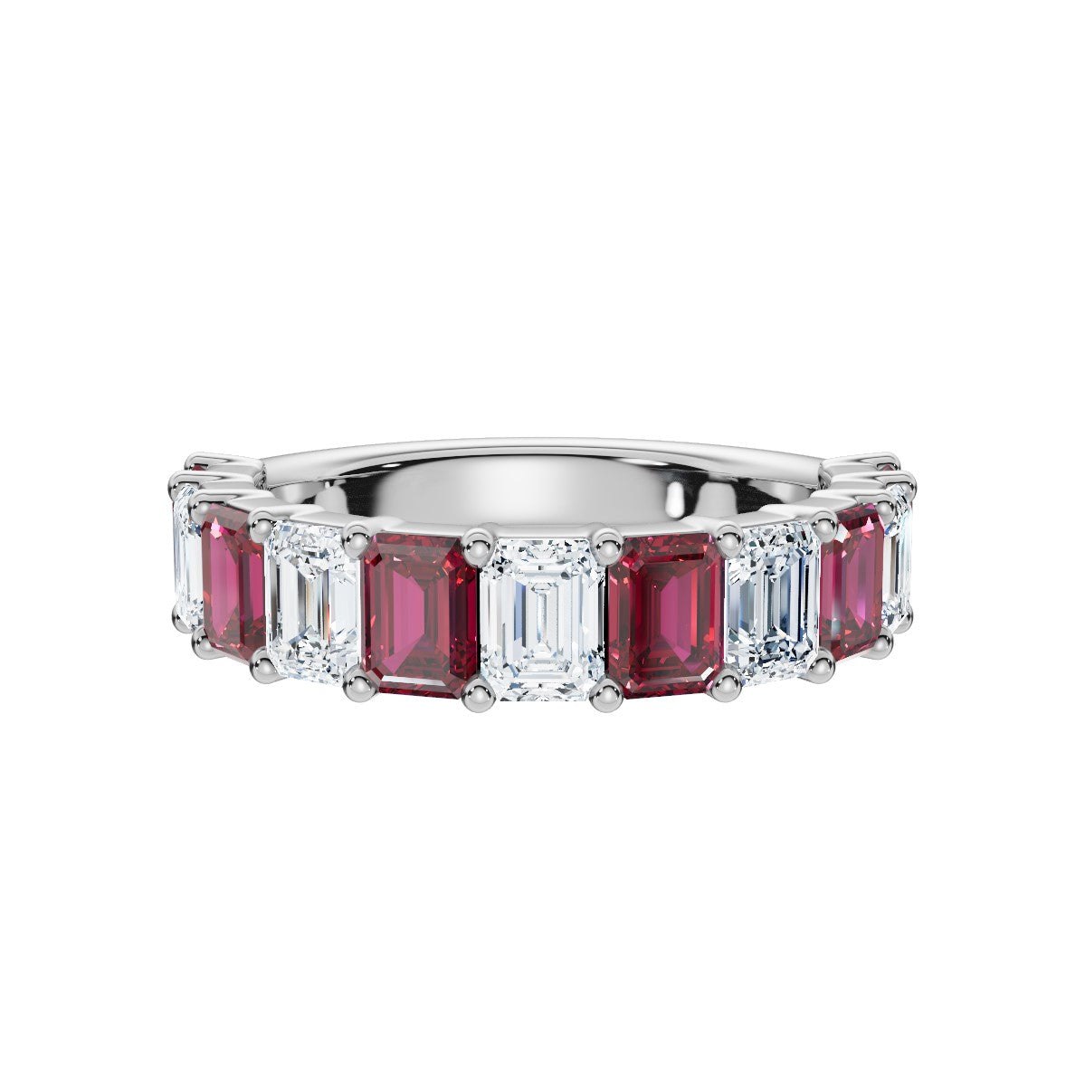 The Paradigm Band: Alternating Pink & White Emerald-Cut 2.2 CWT Diamond Ring in 18K White Gold
