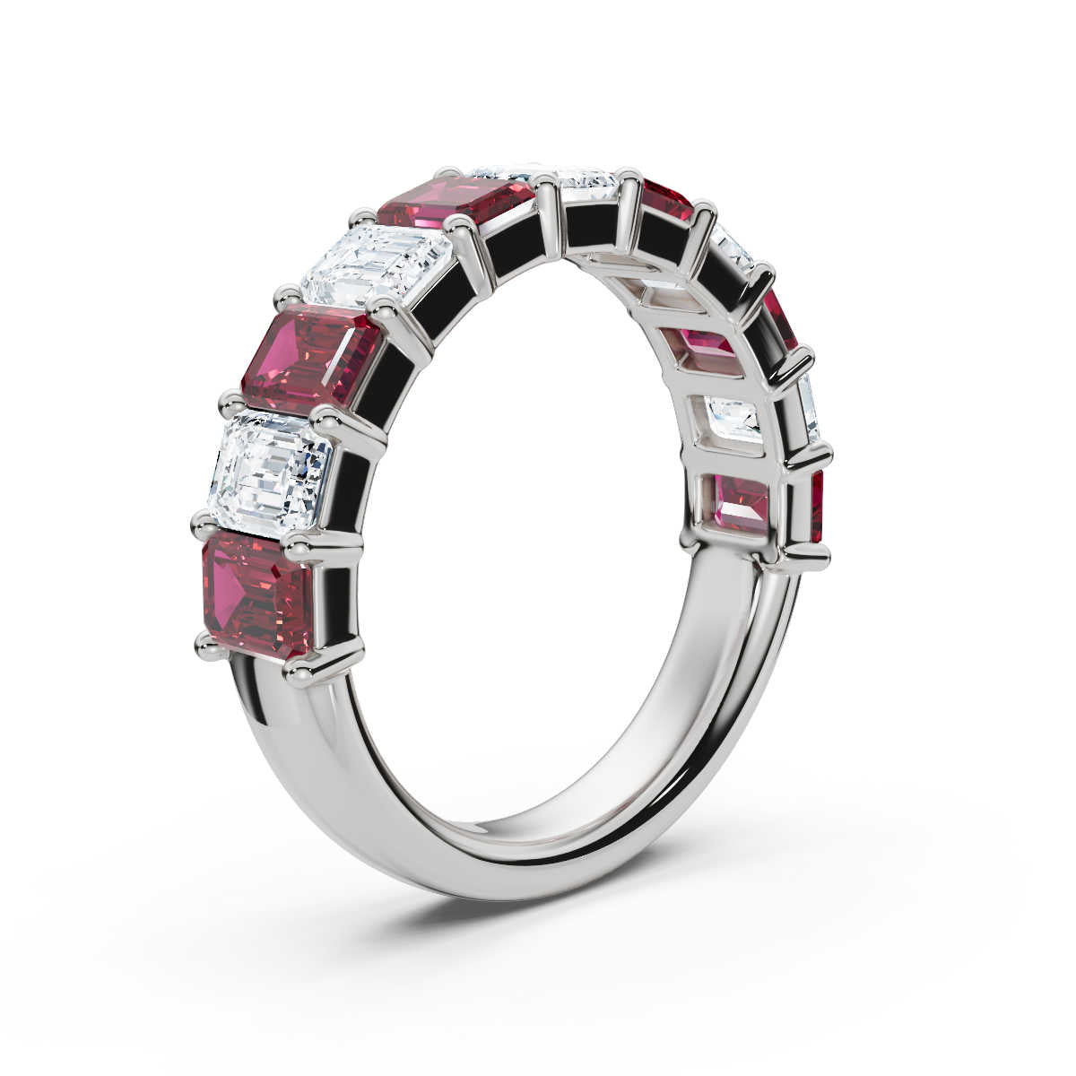 The Paradigm Band: Alternating Pink & White Emerald-Cut 2.2 CWT Diamond Ring in 18K White Gold
