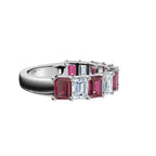 The Paradigm Band: Alternating Pink & White Emerald-Cut 2.2 CWT Diamond Ring in 18K White Gold