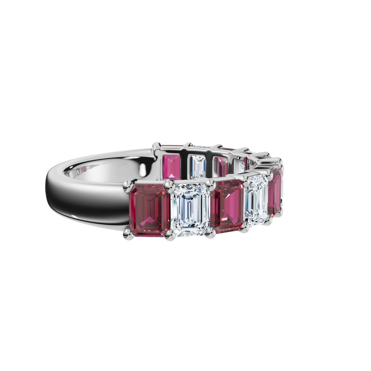 The Paradigm Band: Alternating Pink & White Emerald-Cut 2.2 CWT Diamond Ring in 18K White Gold