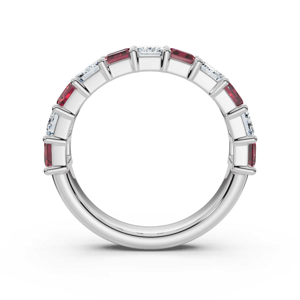 The Paradigm Band: Alternating Pink & White Emerald-Cut 2.2 CWT Diamond Ring in 18K White Gold