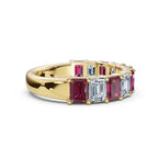 The Paradigm Band: Alternating Pink & White Emerald-Cut 2.2 CWT Diamond Ring in 18K Yellow Gold