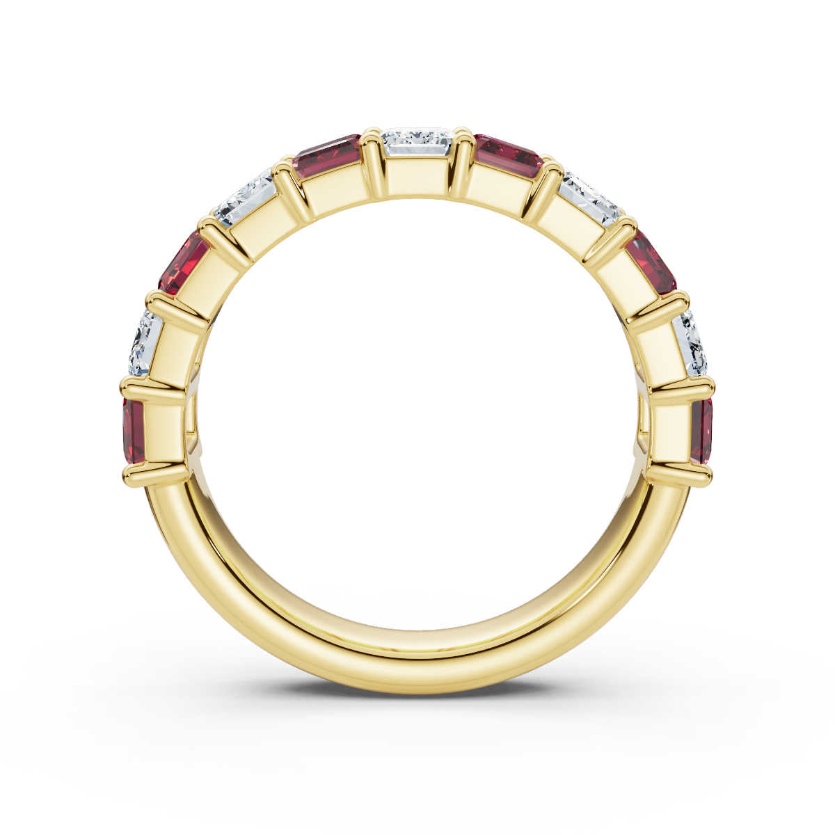 The Paradigm Band: Alternating Pink & White Emerald-Cut 2.2 CWT Diamond Ring in 18K Yellow Gold
