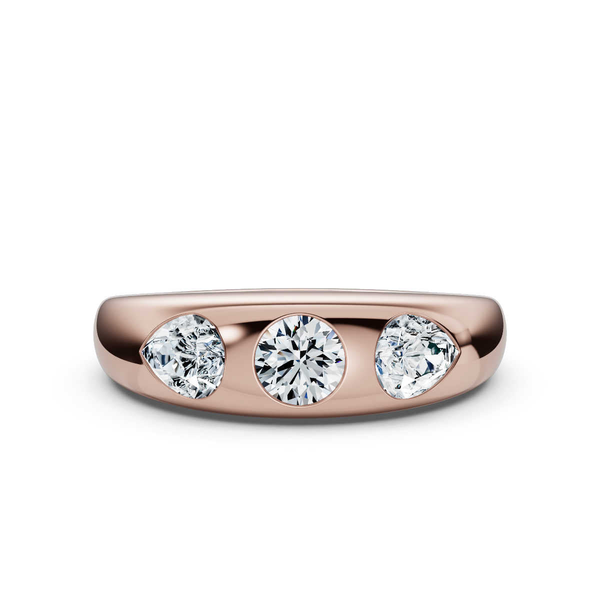 The Trinity Dome: Pear & Round Lab-Grown Diamond Flush Set Ring in 14K Rose Gold 1 CWT