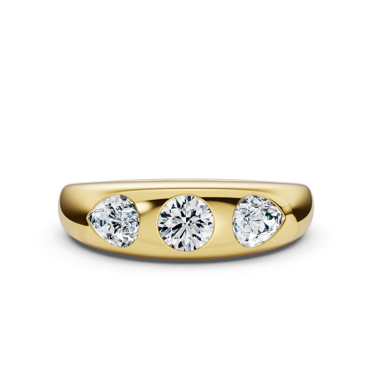The Trinity Dome: Pear & Round Lab-Grown Diamond Flush Set Ring in 14K Yellow Gold