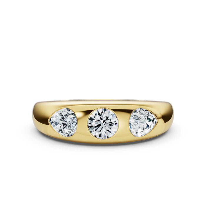 The Trinity Dome: Pear & Round Lab-Grown Diamond Flush Set Ring in 14K Yellow Gold