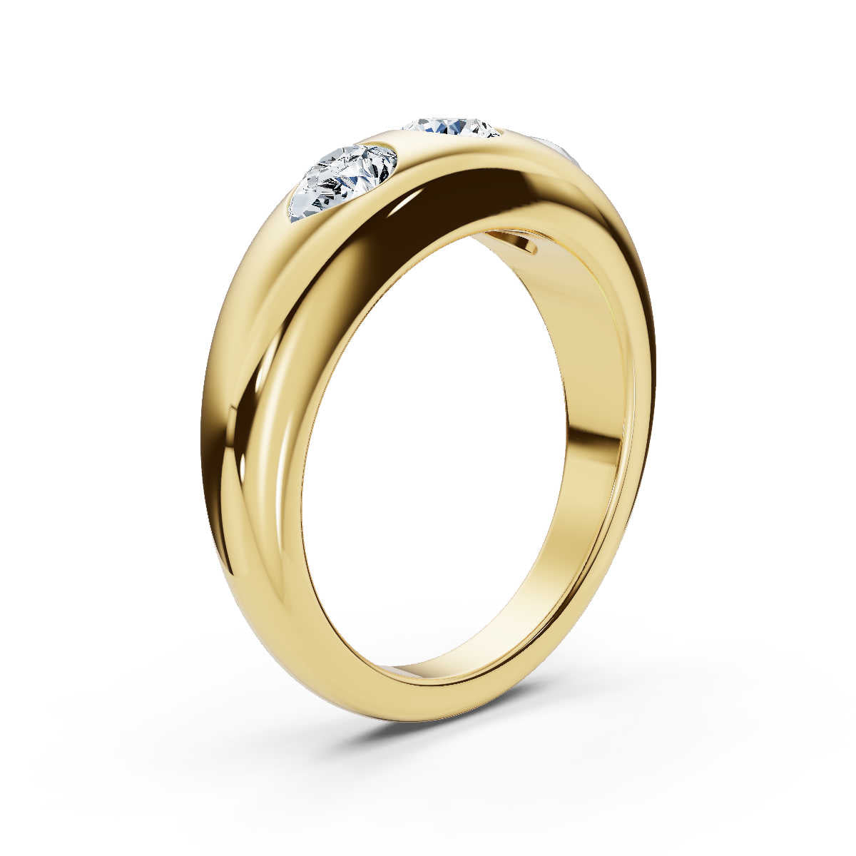The Trinity Dome: Pear & Round Lab-Grown Diamond Flush Set Ring in 14K Yellow Gold