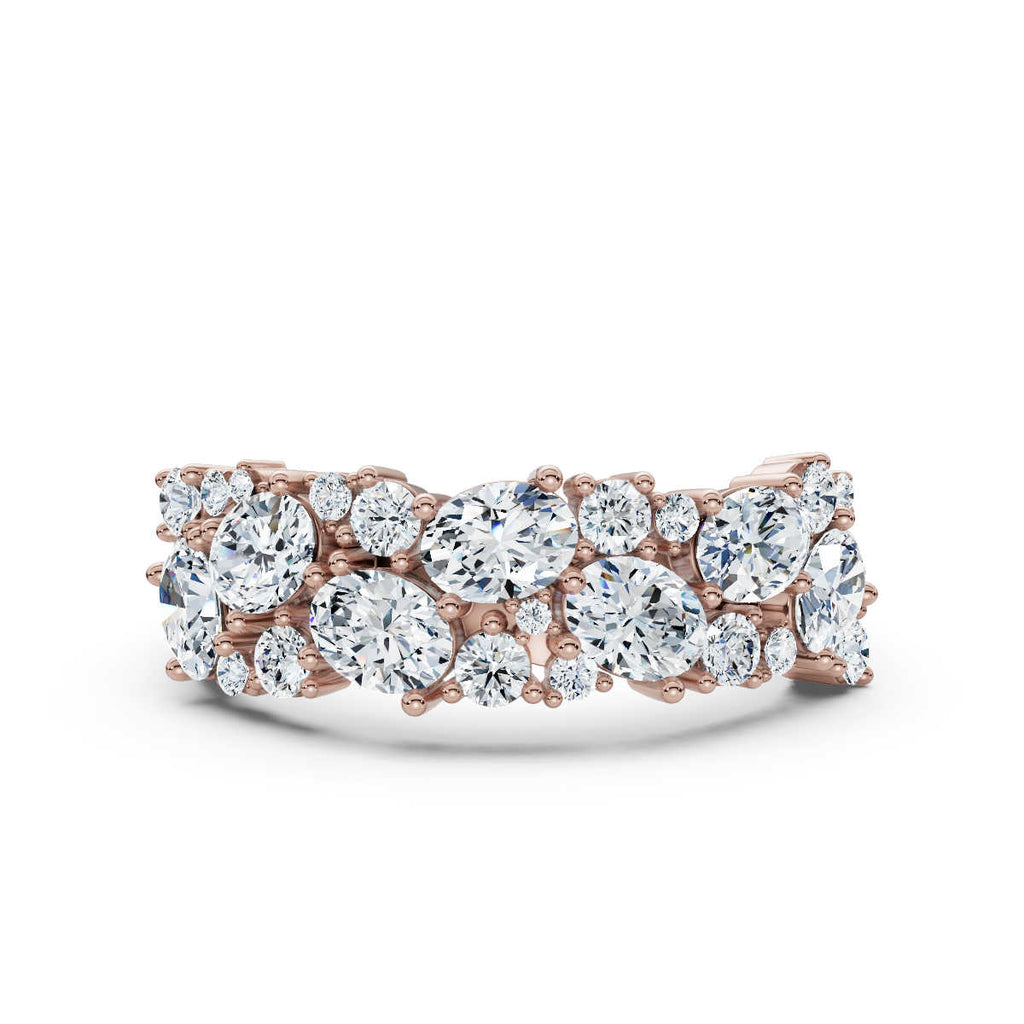 The Callista Band: 1.19 CTW Asymmetrical Oval & Round Lab-Grown Diamond Cluster Ring in 14K Rose Gold Ring
