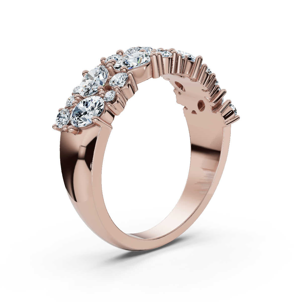 The Callista Band: 1.19 CTW Asymmetrical Oval & Round Lab-Grown Diamond Cluster Ring in 14K Rose Gold Ring