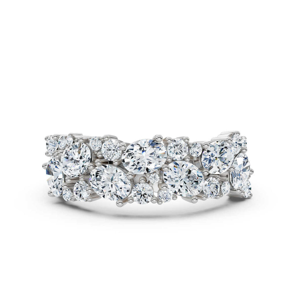 The Callista Band: 1.19 CTW Asymmetrical Oval & Round Lab-Grown Diamond Cluster Ring in 18K White Gold