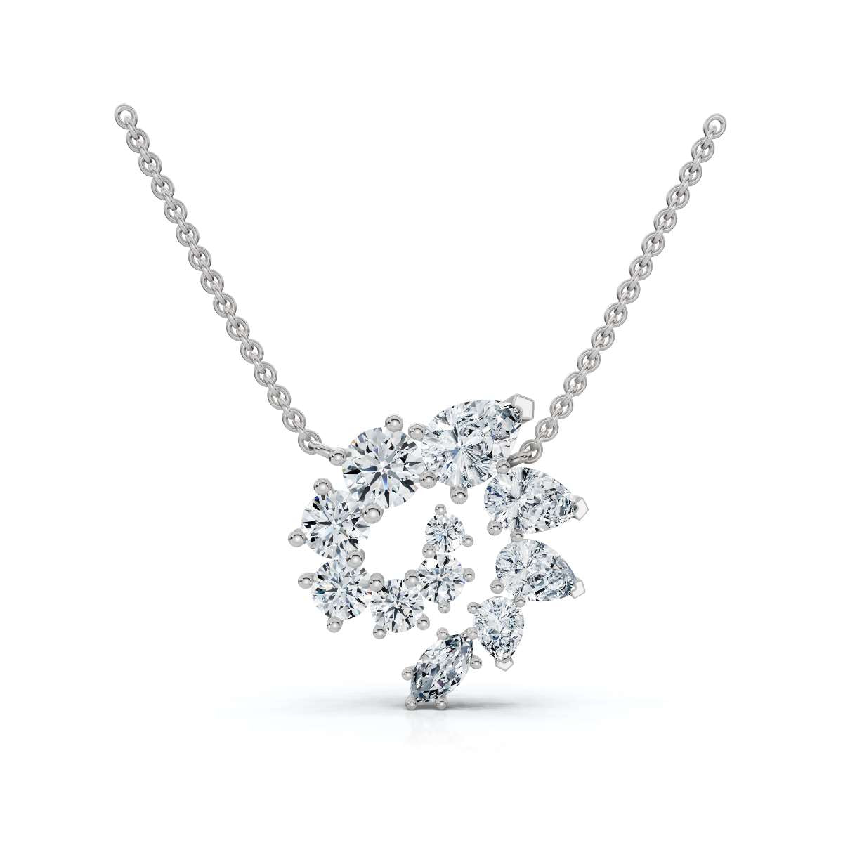 The Aurora Pendant: 2.89 CTW Multi-Shape Lab-Grown Diamond Spiral Galaxy Necklace (14K Gold/Platinum)