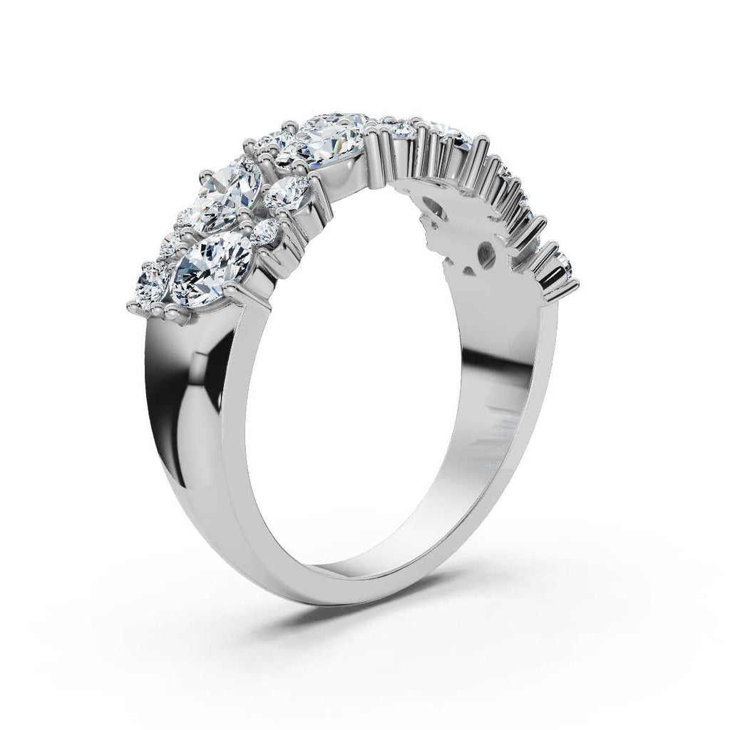 The Callista Band: 1.19 CTW Asymmetrical Oval & Round Lab-Grown Diamond Cluster Ring in 18K White Gold