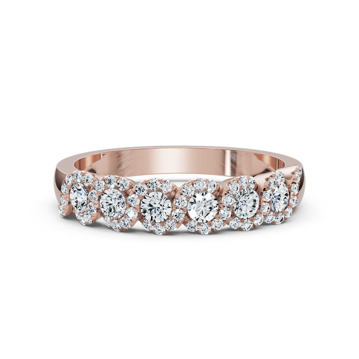 0.76 CTW Entwined Multi-Halo Diamond Band in 18K Rose Gold Ring