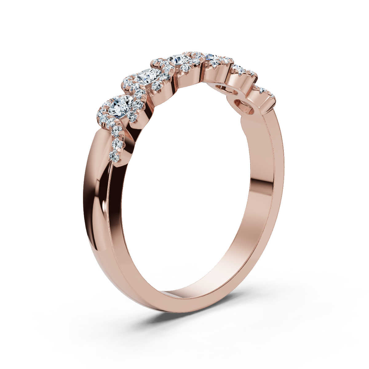 The Serpentine Symphony: 0.76 CTW Entwined Multi-Halo Diamond Band in 14K Rose Gold Ring