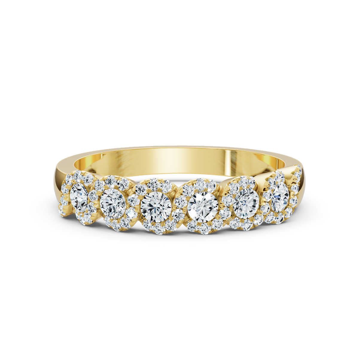The Serpentine Symphony: 0.76 CTW Entwined Multi-Halo Diamond Band in 14K Yellow Gold Ring