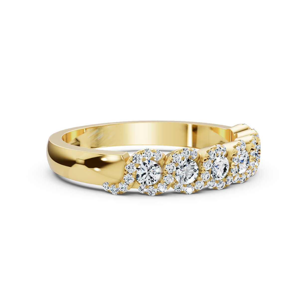 0.76 CTW Round Diamond Interlocking Scalloped Halo Band in 18K Yellow Gold Ring