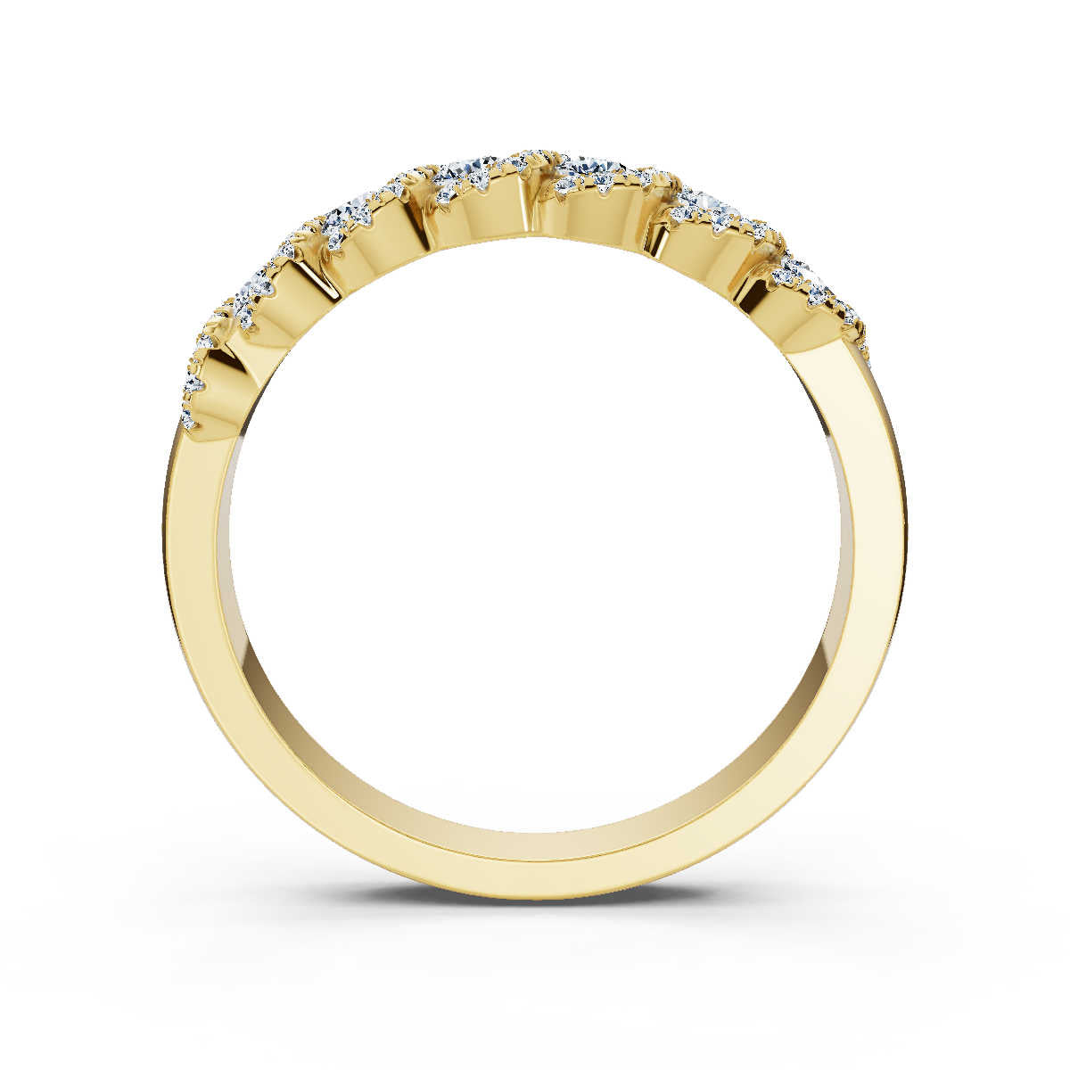 0.76 CTW Round Diamond Interlocking Scalloped Halo Band in 18K Yellow Gold Ring