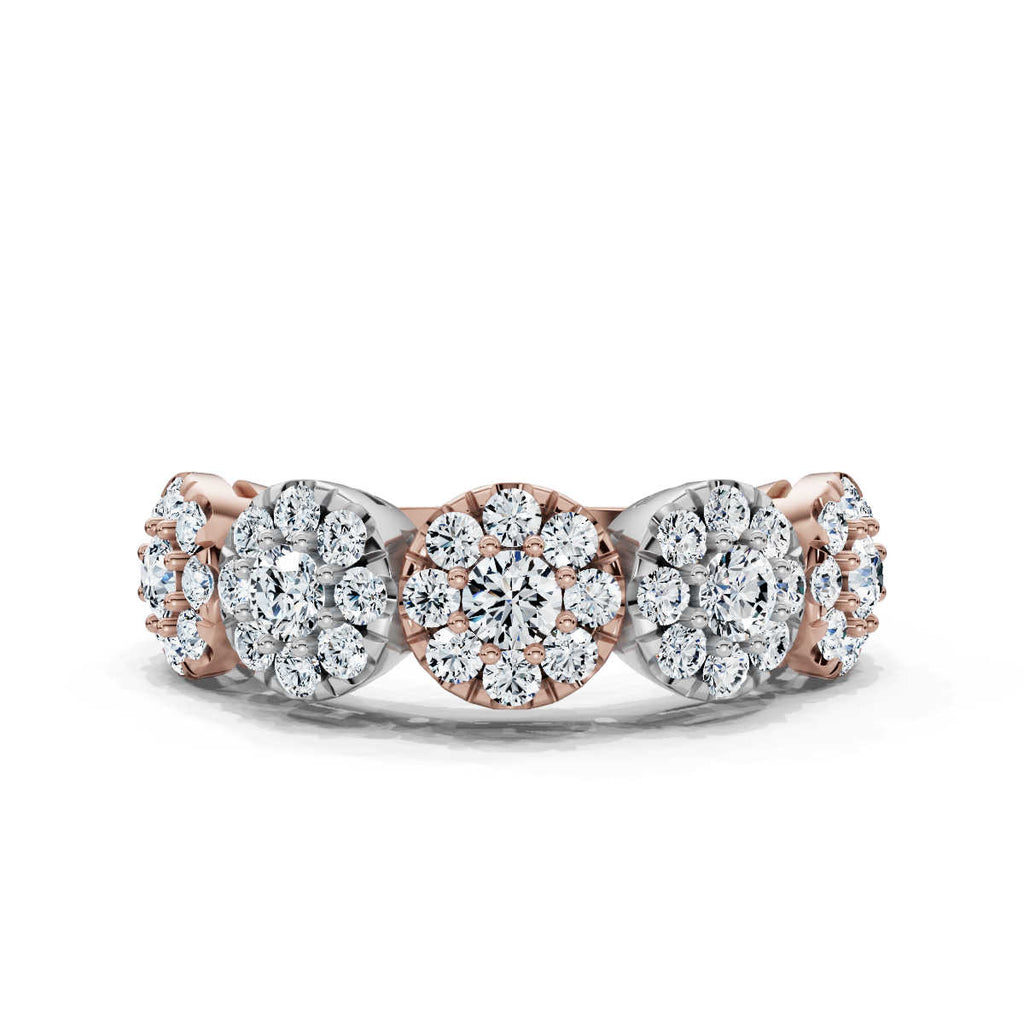 The Stella Band: 0.98 CTW Round Brilliant Lab-Grown Diamond Five-Cluster Ring in 14K Two-Tone Rose & White Gold