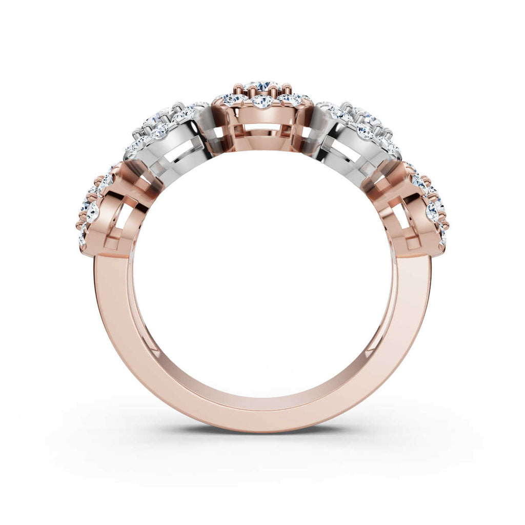 The Stella Band: 0.98 CTW Round Brilliant Lab-Grown Diamond Five-Cluster Ring in 14K Two-Tone Rose & White Gold
