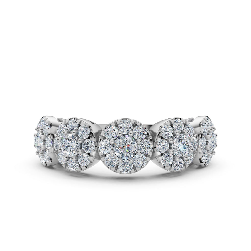 14K-18K White Gold 0.98 CTW Round Brilliant Lab-Grown Diamond 5-Cluster Anniversary Band Ring