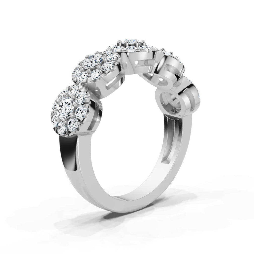 14K-18K White Gold 0.98 CTW Round Brilliant Lab-Grown Diamond 5-Cluster Anniversary Band Ring