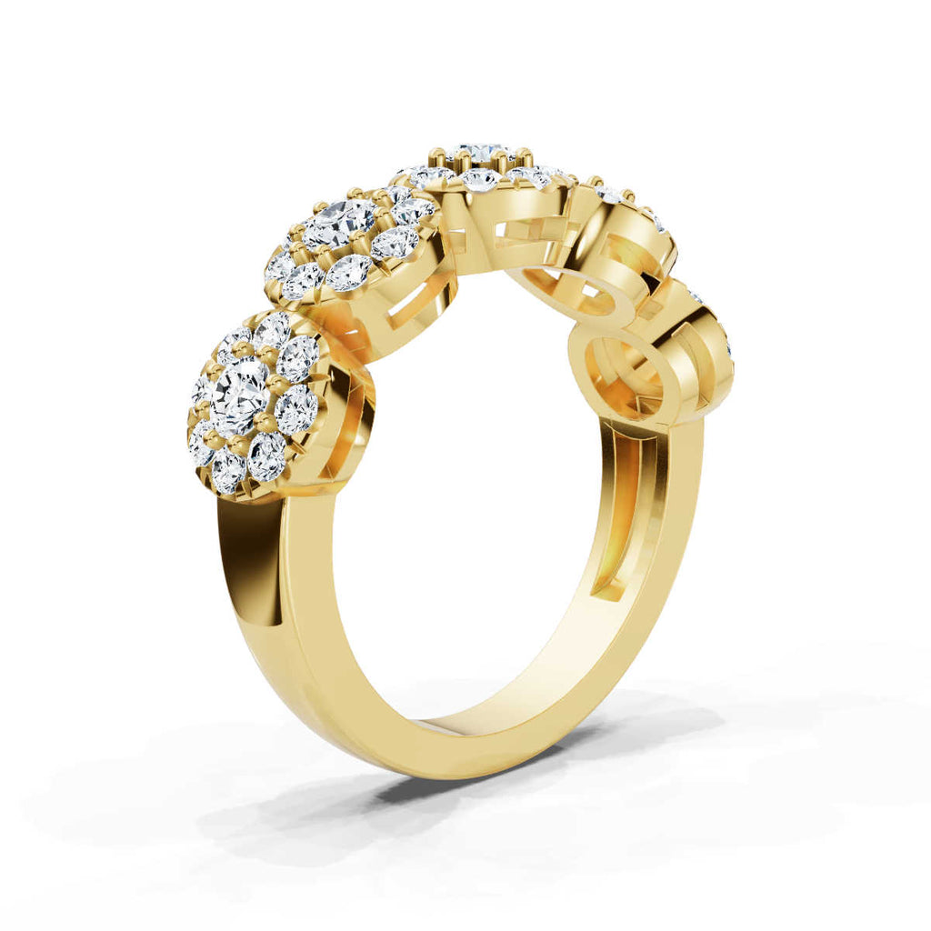 The Stella Band: 0.98 CTW Round Brilliant Lab-Grown Diamond Five-Cluster Ring in 14K-18K Yellow Gold