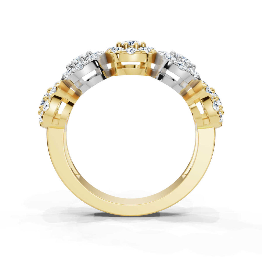 The Stella Band: 0.98 CTW Round Brilliant Lab-Grown Diamond Five-Cluster Ring in 14K Two-Tone Gold