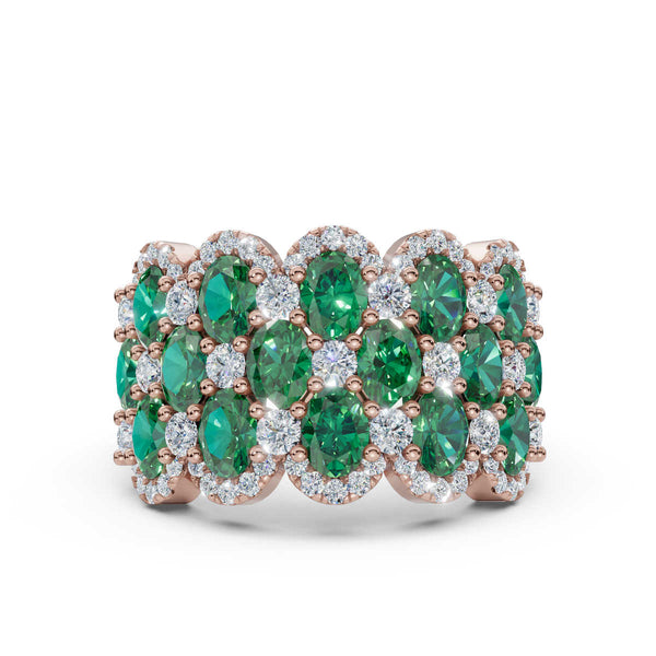 2.84 CTW Fancy Vivid Green and White Diamond Statement Band in 14K Rose Gold Ring