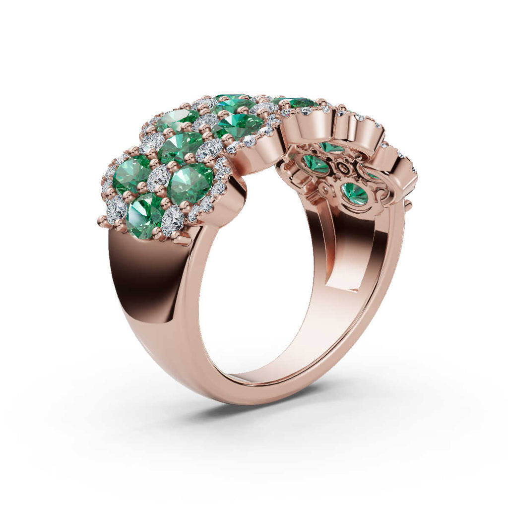 2.84 CTW Fancy Vivid Green and White Diamond Statement Band in 14K Rose Gold Ring