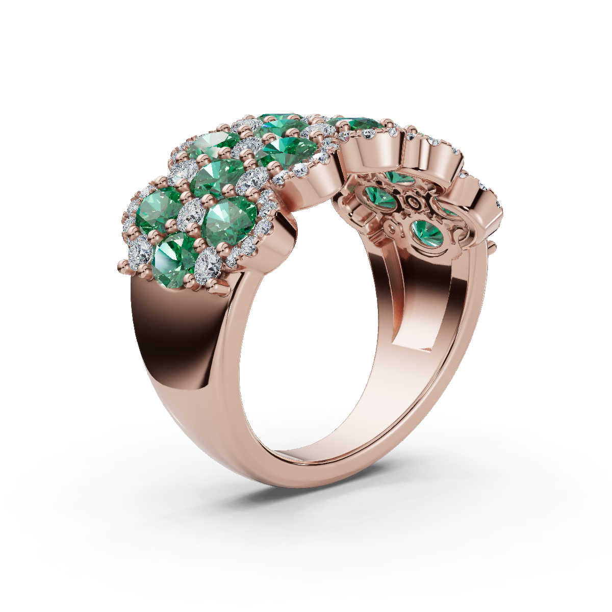2.84 CTW Fancy Vivid Green and White Diamond Statement Band in 14K Rose Gold Ring