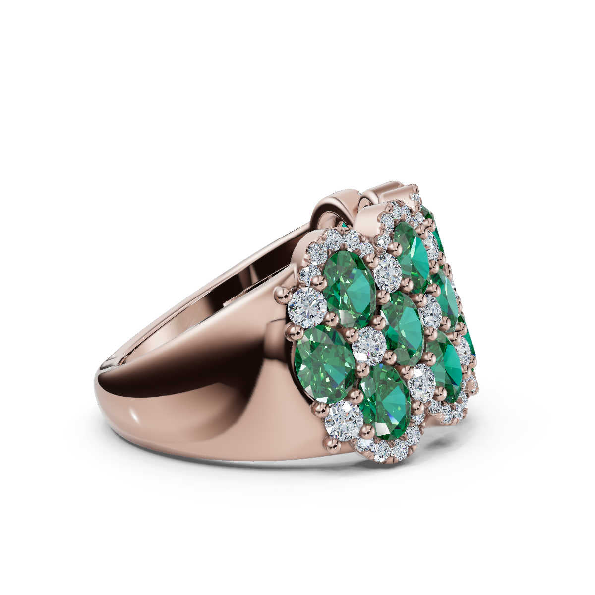 2.84 CTW Fancy Vivid Green and White Diamond Statement Band in 14K Rose Gold Ring