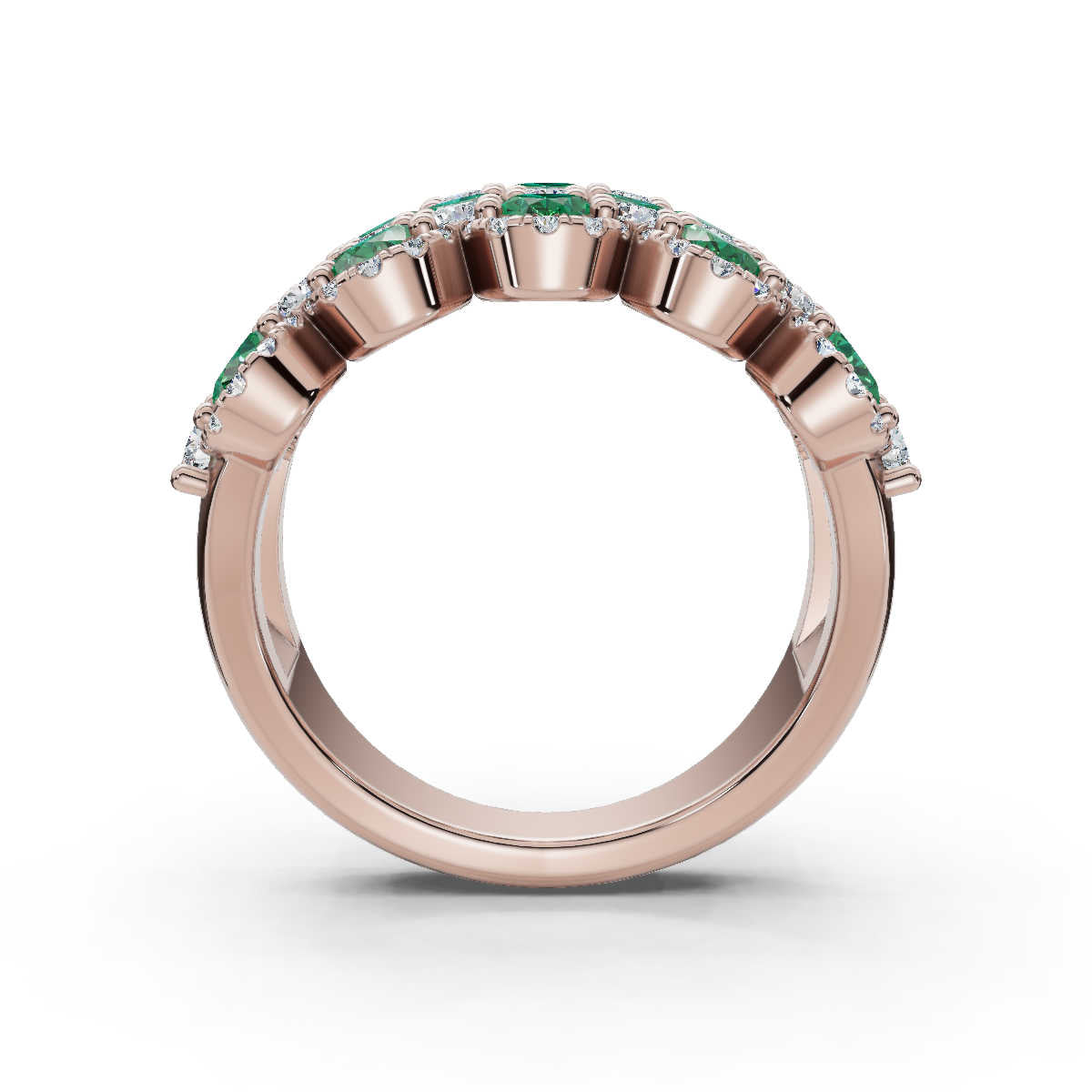 2.84 CTW Fancy Vivid Green and White Diamond Statement Band in 14K Rose Gold Ring