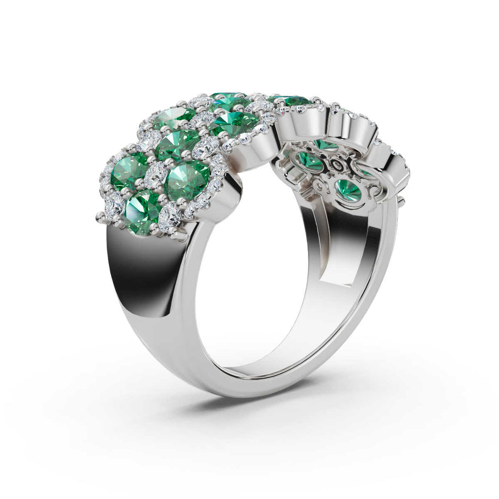 The Empress Mosaic: 2.84 CTW Fancy Vivid Green and White Diamond Statement Band in 14K White Gold Ring
