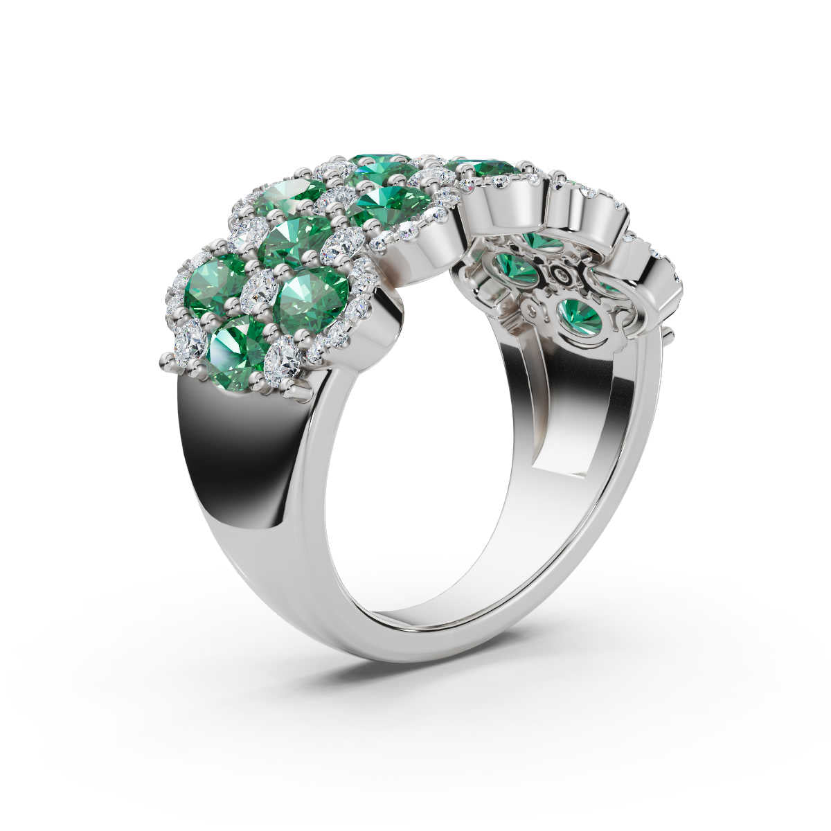 The Empress Mosaic: 2.84 CTW Fancy Vivid Green and White Diamond Statement Band in 14K White Gold Ring