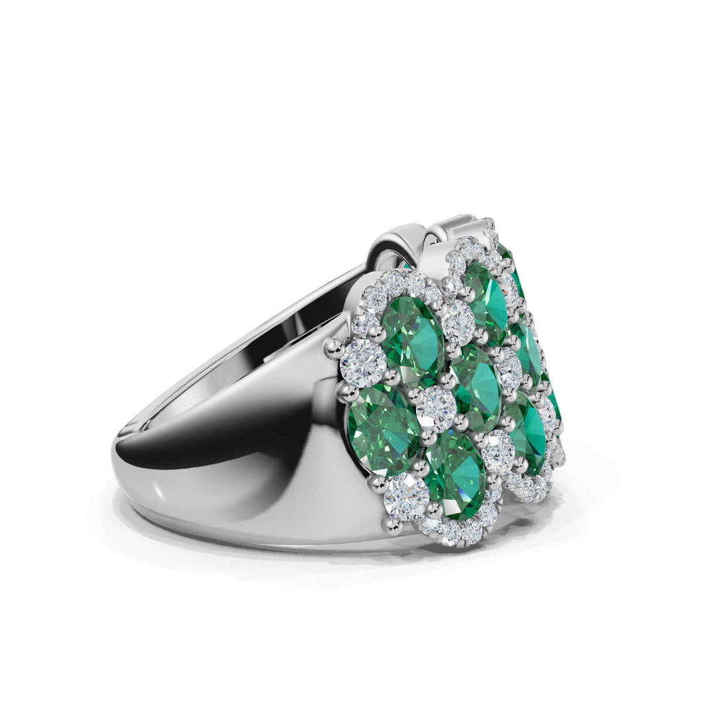 The Empress Mosaic: 2.84 CTW Fancy Vivid Green and White Diamond Statement Band in 14K White Gold Ring