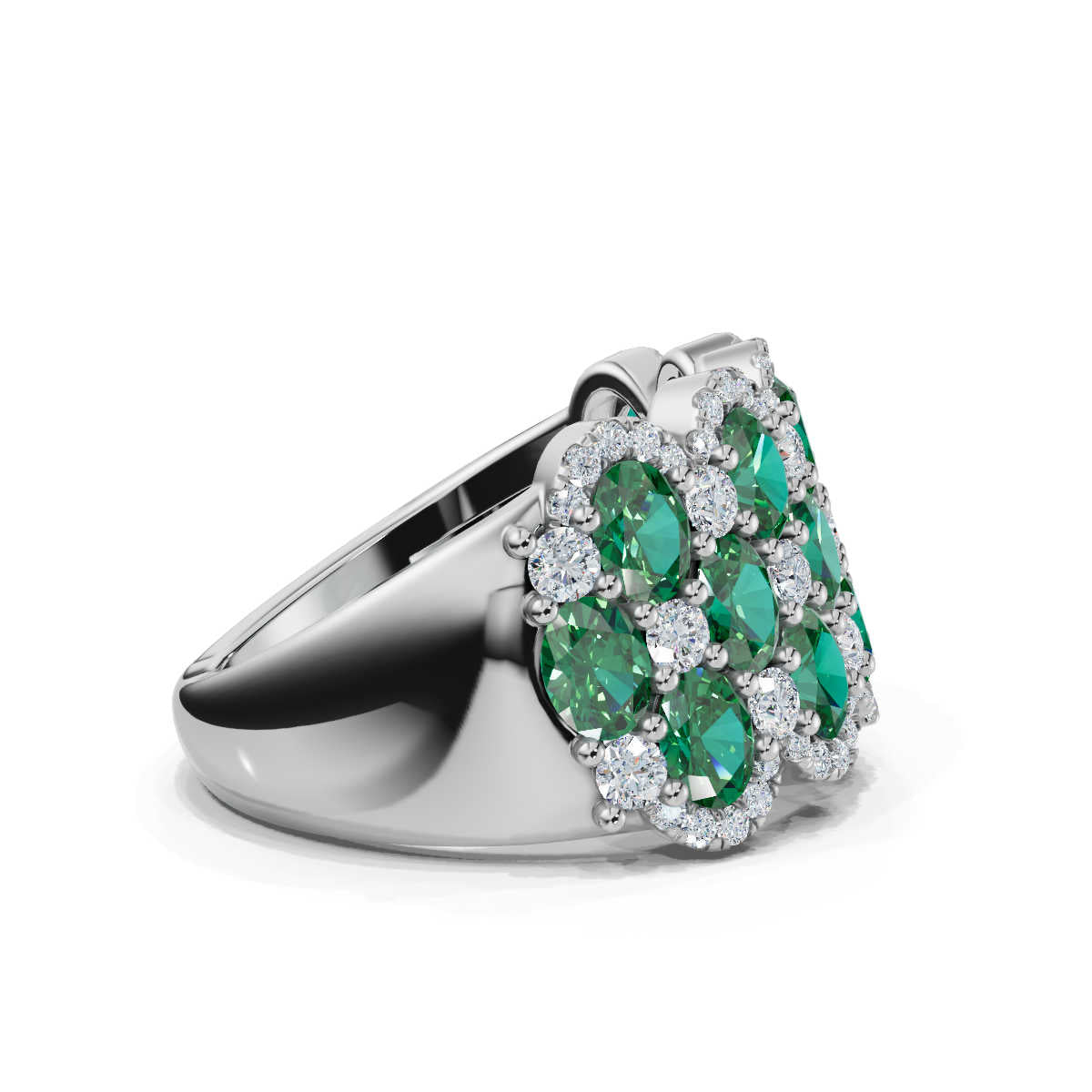 The Empress Mosaic: 2.84 CTW Fancy Vivid Green and White Diamond Statement Band in 14K White Gold Ring