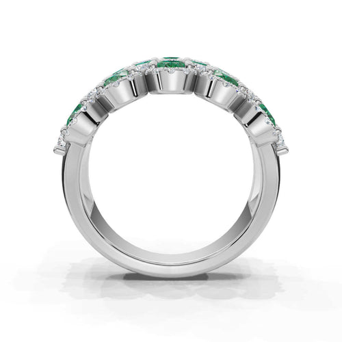 2.84 CTW Fancy Vivid Green and White Diamond Statement Band in Platinum Ring