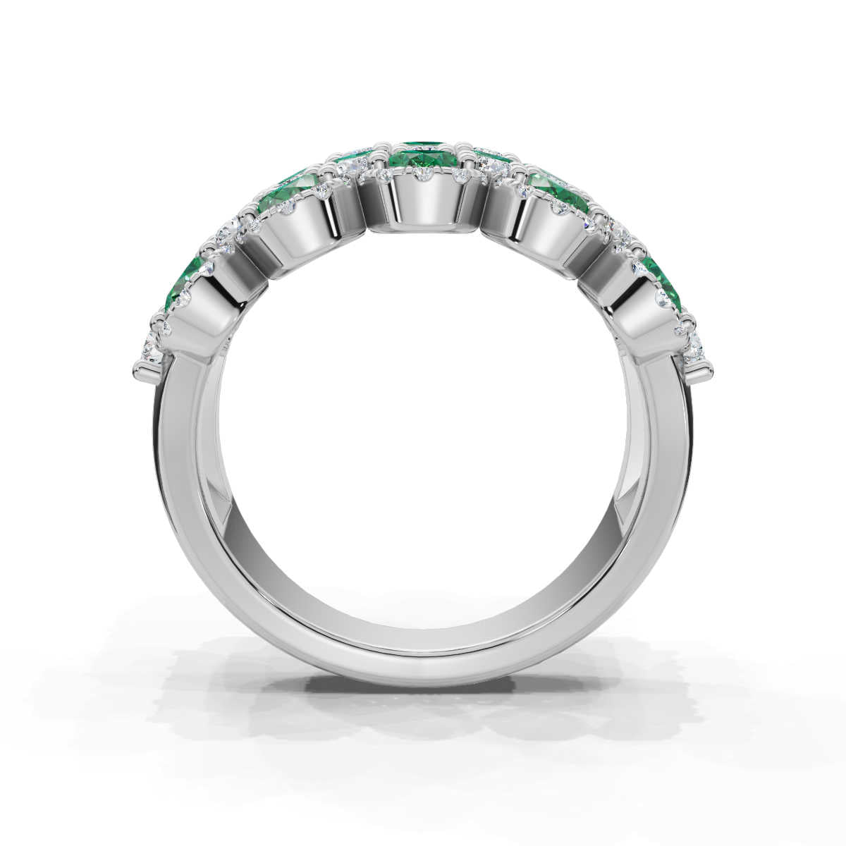 The Empress Mosaic: 2.84 CTW Fancy Vivid Green and White Diamond Statement Band in 14K White Gold Ring