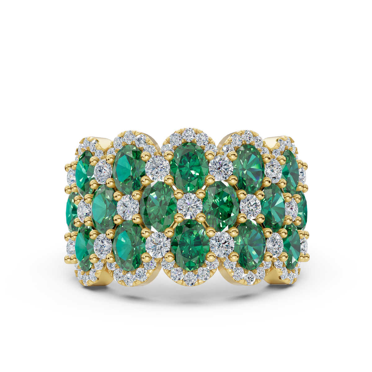 The Empress Mosaic: 2.84 CTW Fancy Vivid Green and White Diamond Statement Band in 14K Yellow Gold Ring