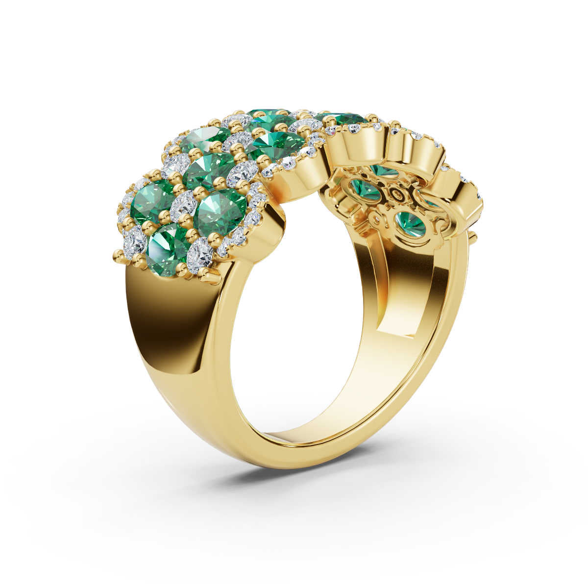 The Empress Mosaic: 2.84 CTW Fancy Vivid Green and White Diamond Statement Band in 14K Yellow Gold Ring