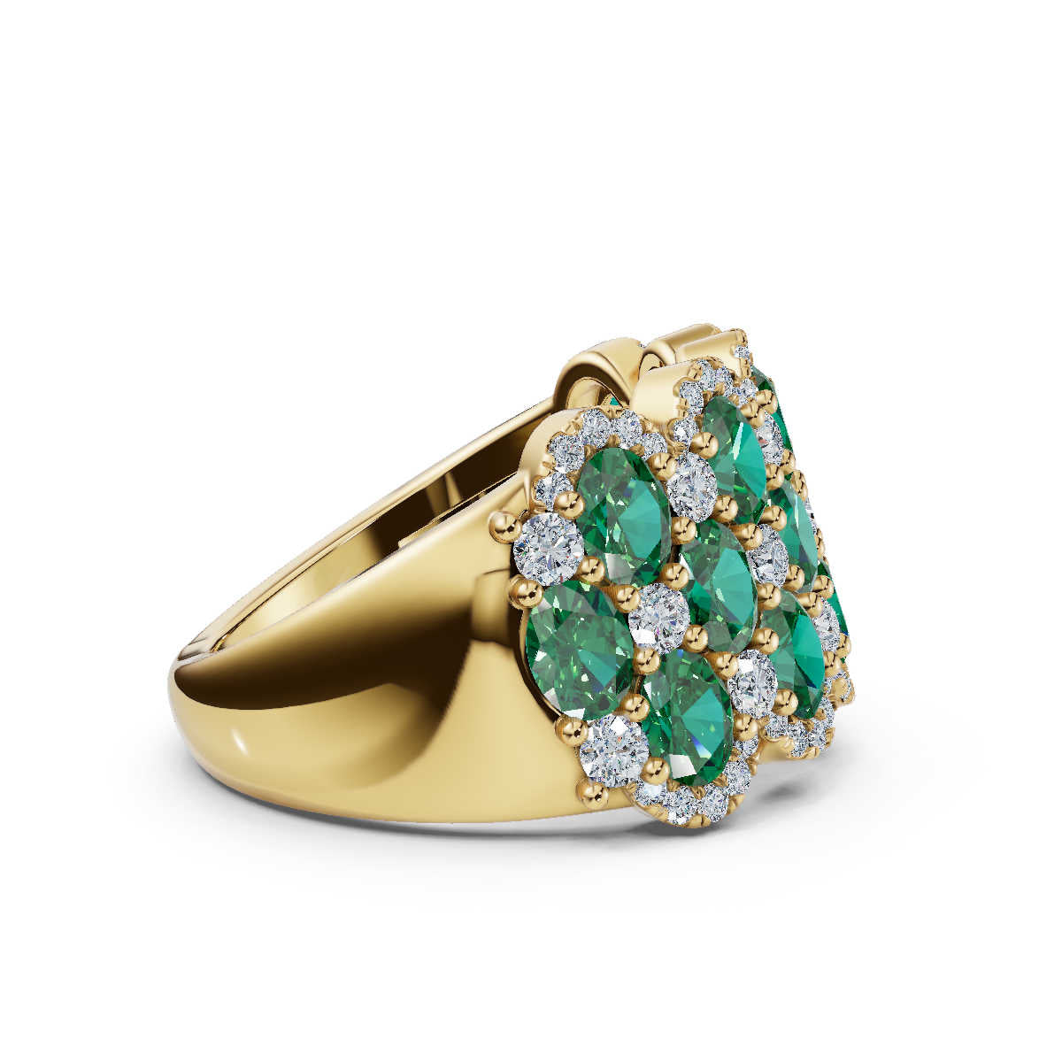 The Empress Mosaic: 2.84 CTW Fancy Vivid Green and White Diamond Statement Band in 14K Yellow Gold Ring