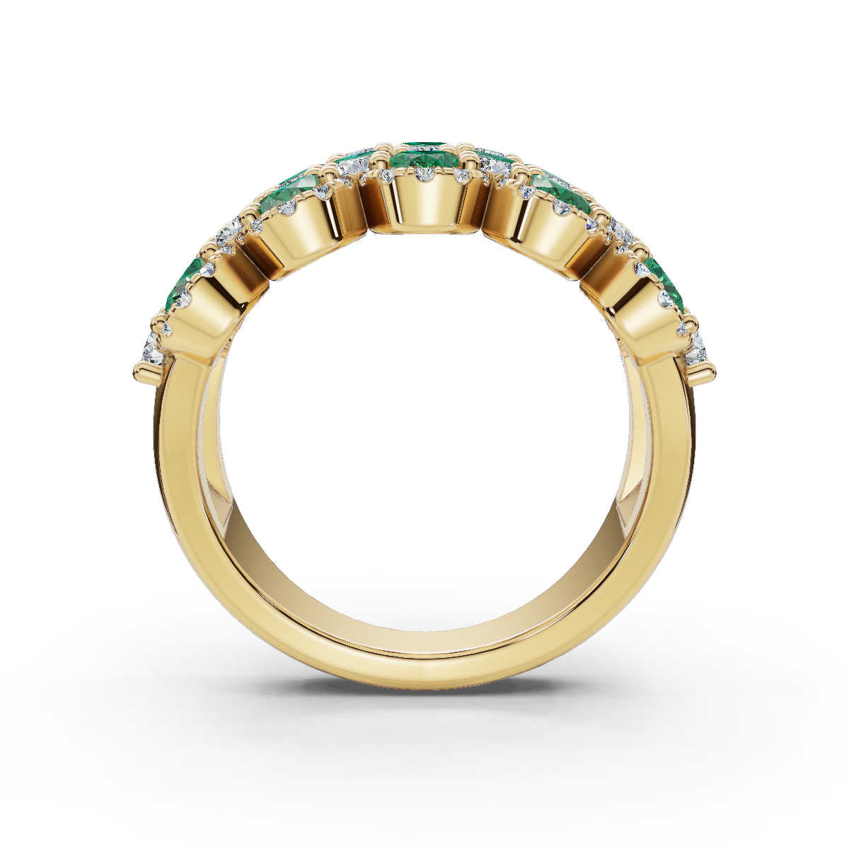 The Empress Mosaic: 2.84 CTW Fancy Vivid Green and White Diamond Statement Band in 14K Yellow Gold Ring