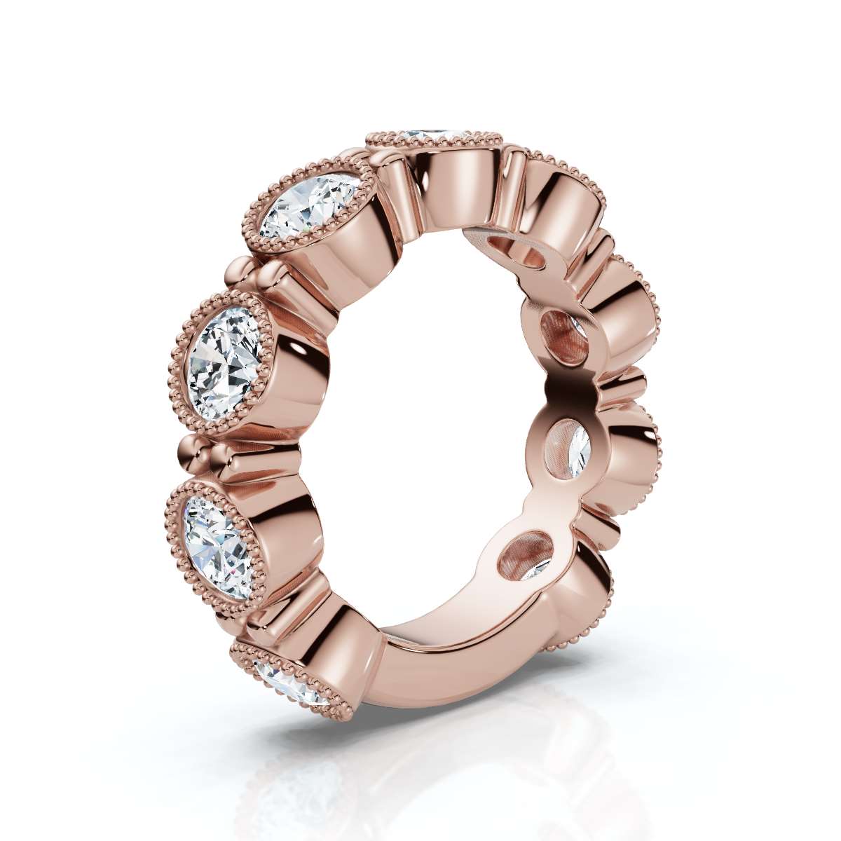 The Heirloom Halo: 2.25 CTW Milgrain Bezel Eternity Band in 14K Rose Gold Ring