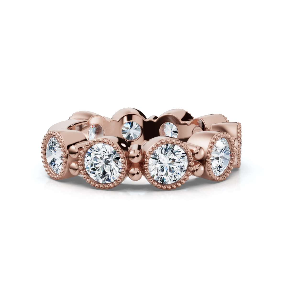The Heirloom Halo: 2.25 CTW Milgrain Bezel Eternity Band in 14K Rose Gold Ring
