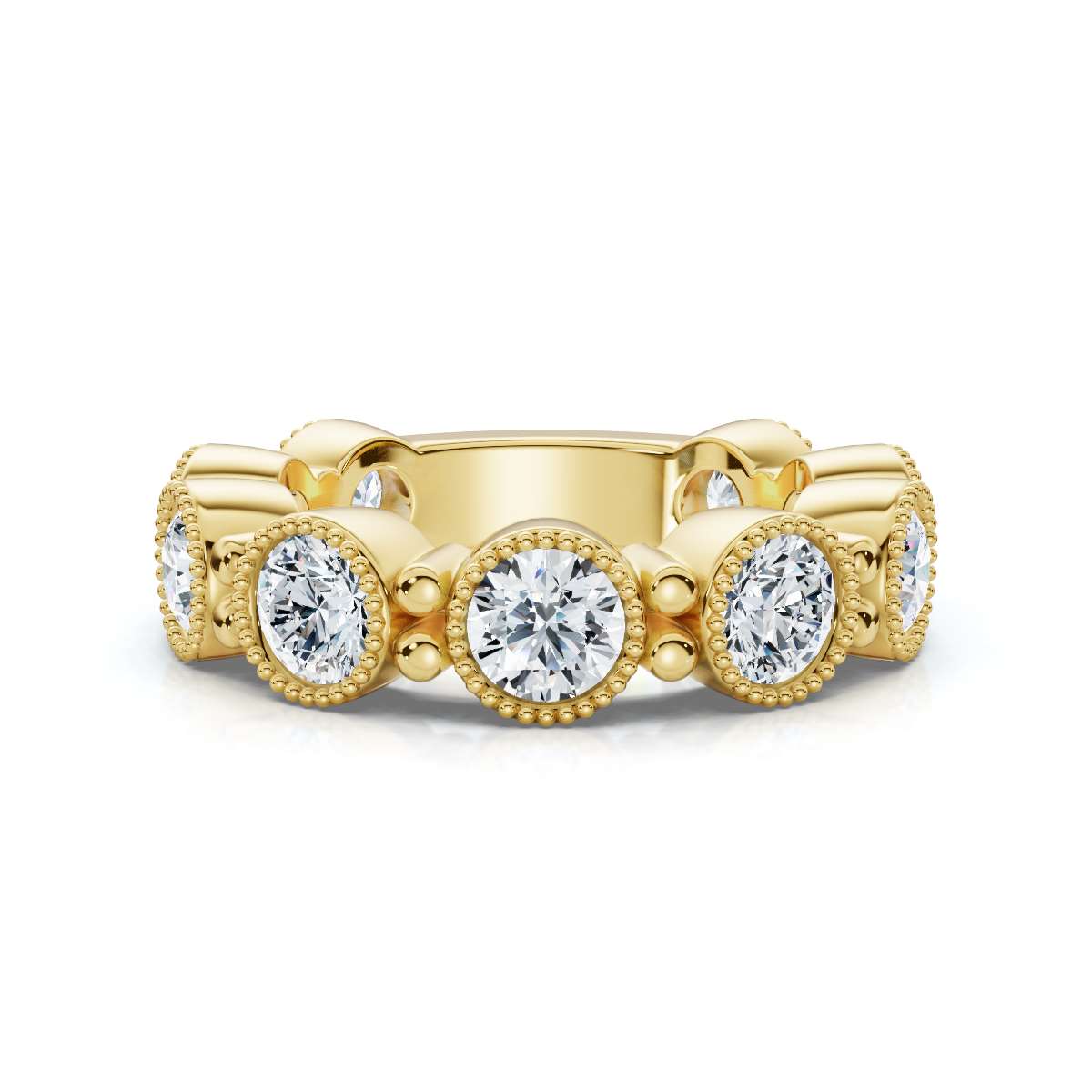 The Heirloom Halo: 2.25 CTW Milgrain Bezel Eternity Band in 14K Yellow Gold Ring